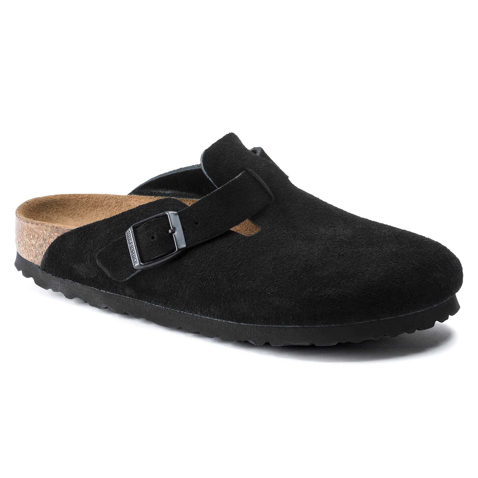 Birkenstock, Birkenstock Boston Soft Footbed in pelle scamosciata nera