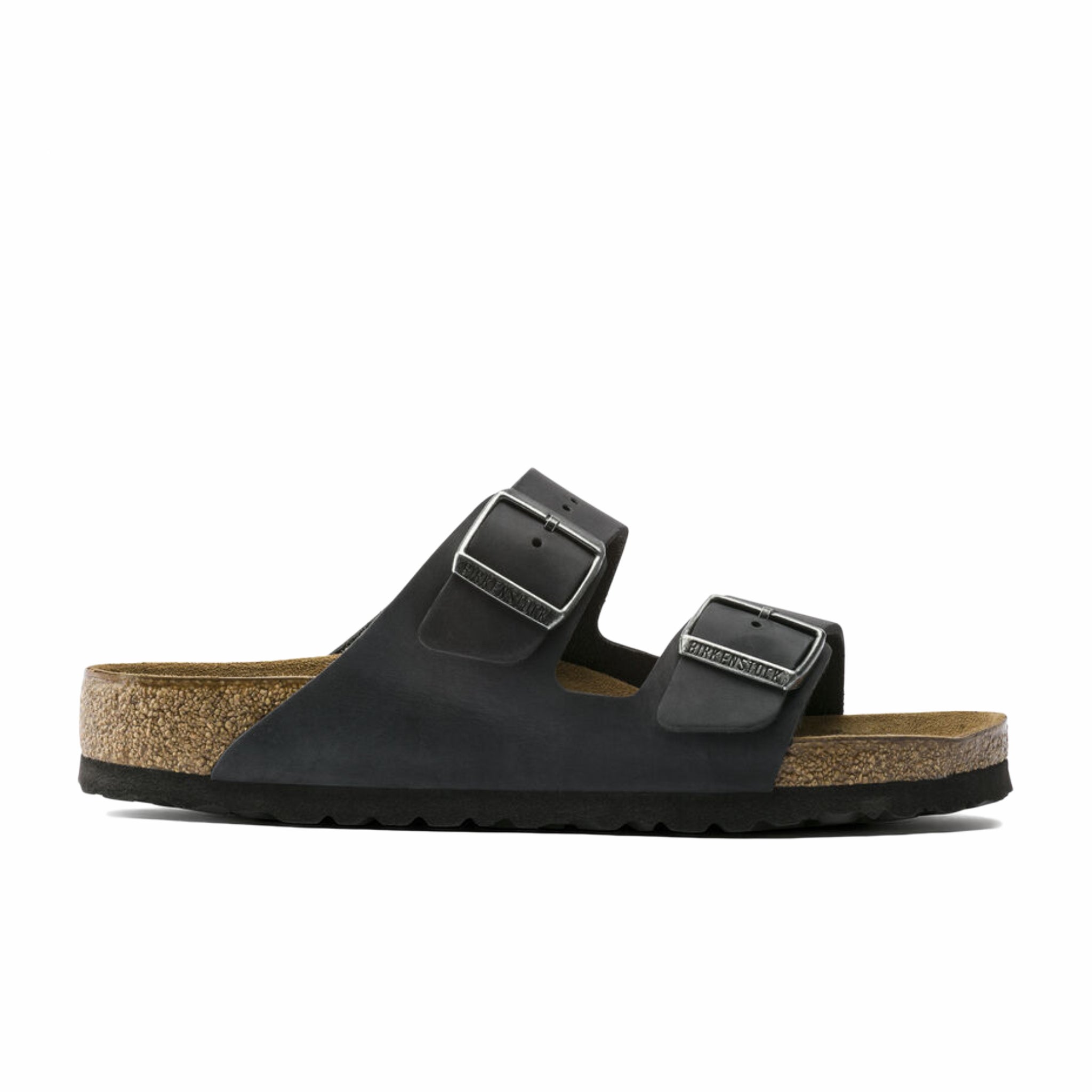 Birkenstock, Birkenstock Unisex Arizona - Pelle oliata con plantare morbido - Regolare (Nero)