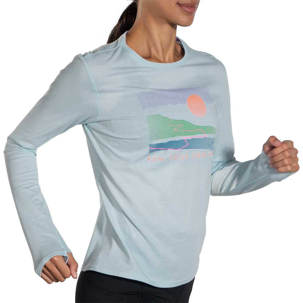 Brooks, Distance Long Sleeve 2.0 - Htr Lt Slate/Run Your Own Way - Donna