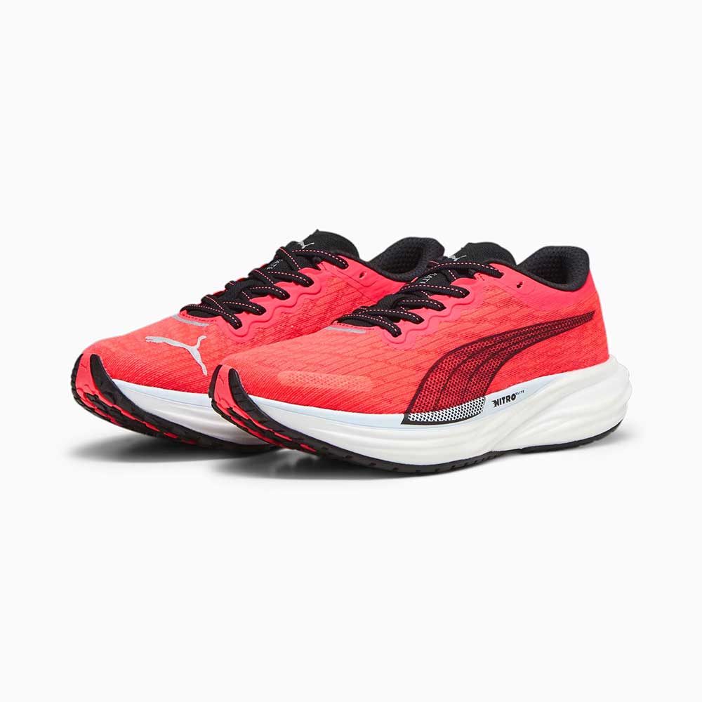 Puma, Donna Deviate Nitro 2 Scarpa da corsa - Puma Nero/Fire Orchid- Regolare (B)