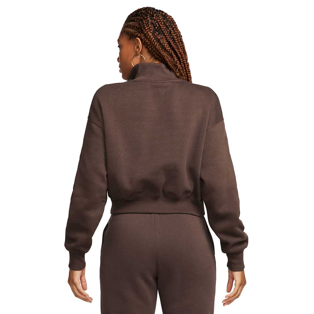 Nike, Felpa Phoenix Fleece Oversized 1/2-Zip Crop Donna - Baroque Brown/Sail