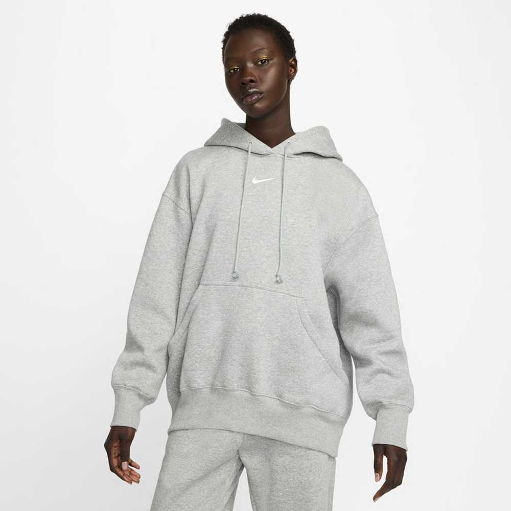 Nike, Felpa con cappuccio in pile oversize da donna - Grigio scuro/Sail