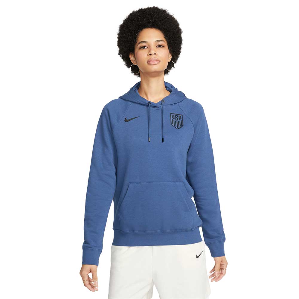 Nike, Felpa da calcio USA Pullover in pile da donna con cappuccio - Mystic Navy/Nero