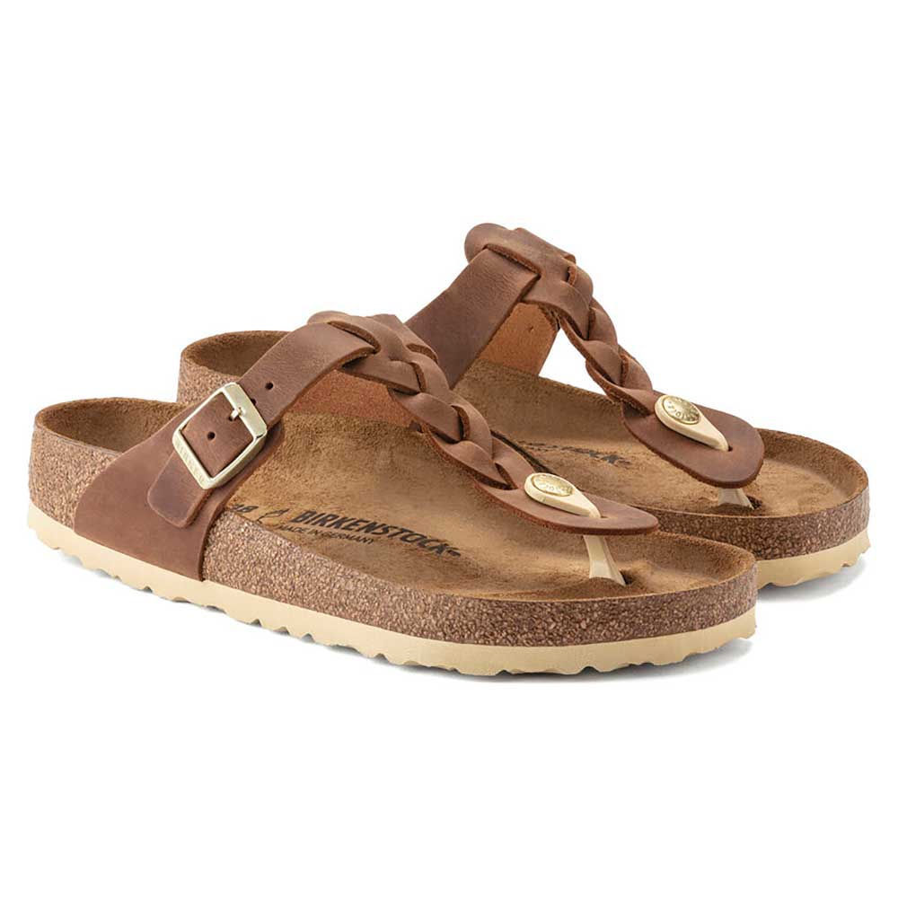 Birkenstock, Gizeh Donna - Pelle oliata e intrecciata - Cognac - Regular/Wide