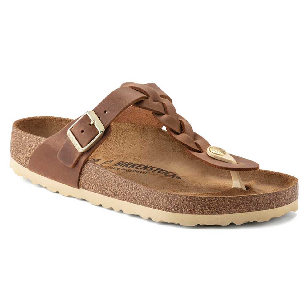 Birkenstock, Gizeh Donna - Pelle oliata e intrecciata - Cognac - Regular/Wide