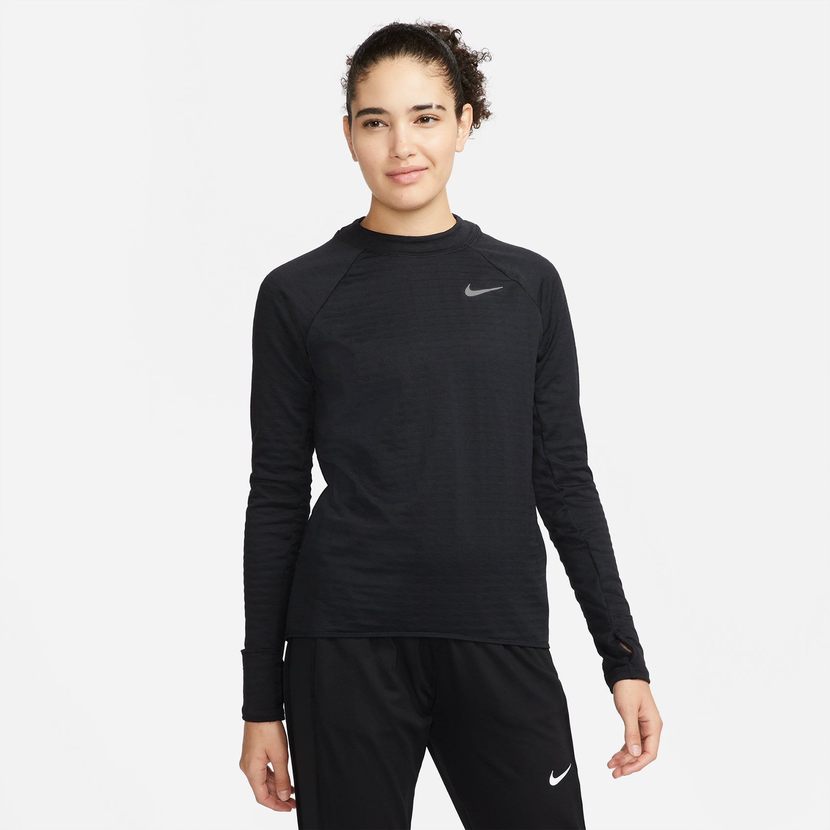 Nike, Maglia da corsa Nike Therma-FIT Element Donna - Nero/Argento riflettente