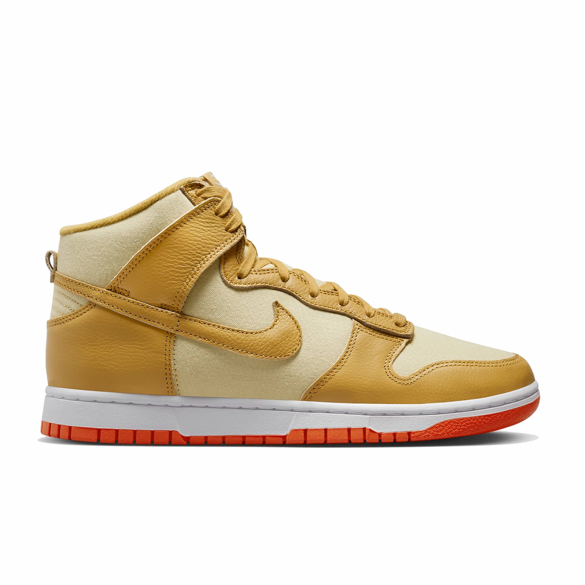 Nike, Nike Dunk High Retro PRM "Gold Canvas" (Team Gold/Wheat Gold-Team Gold-Safety Orange-White)