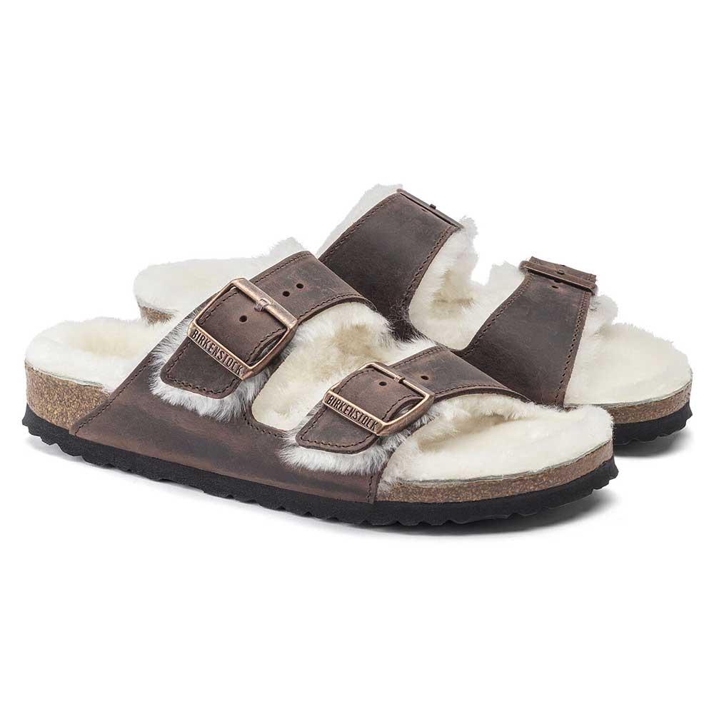 Birkenstock, Sandalo Arizona in montone - Habana Natural- Medio/Stretto