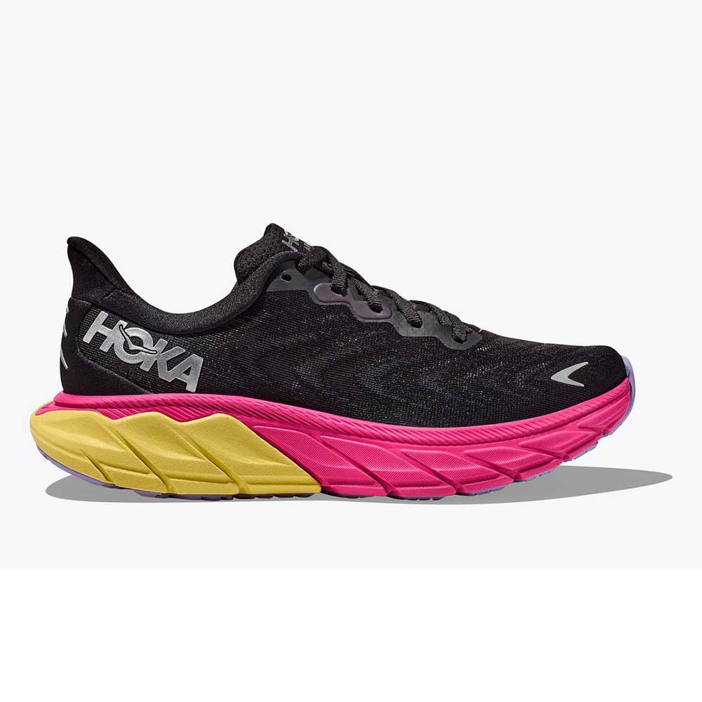 HOKA, Scarpa da corsa Arahi 6 Donna - Nero/Rosa Yarrow - Regolare (B)