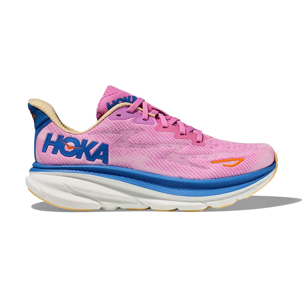 HOKA, Scarpa da corsa Clifton 9 da donna - Ciclamino/Dolce Lilla - Ampia (D)