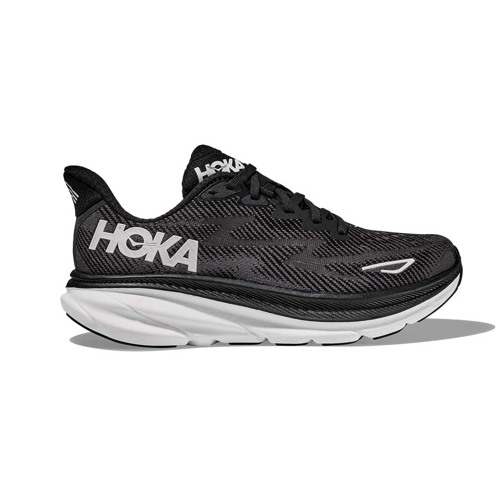 HOKA, Scarpa da corsa Clifton 9 da donna - Nero/Bianco - Ampia (D)