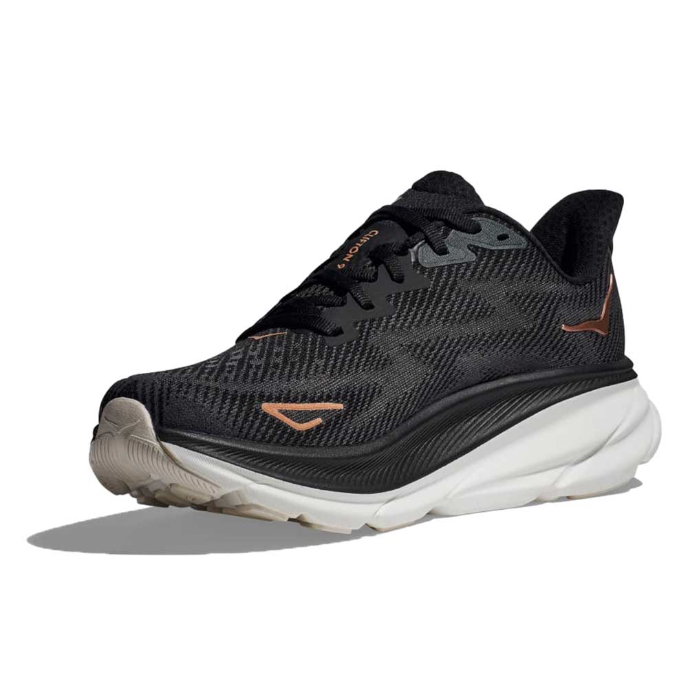 HOKA, Scarpa da corsa Clifton 9 da donna - Nero/Orose Gold - Ampia (D)