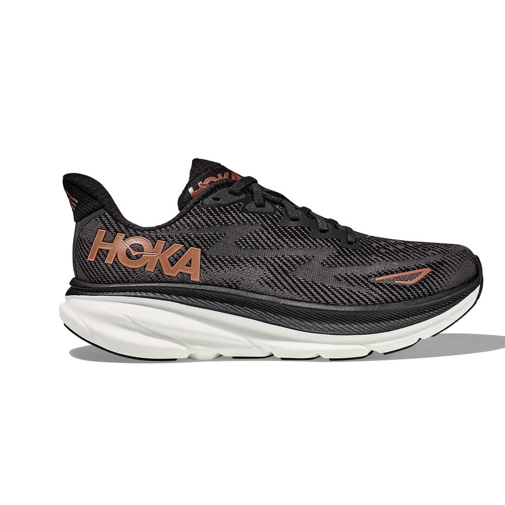 HOKA, Scarpa da corsa Clifton 9 da donna - Nero/Rame - Ampia (D)