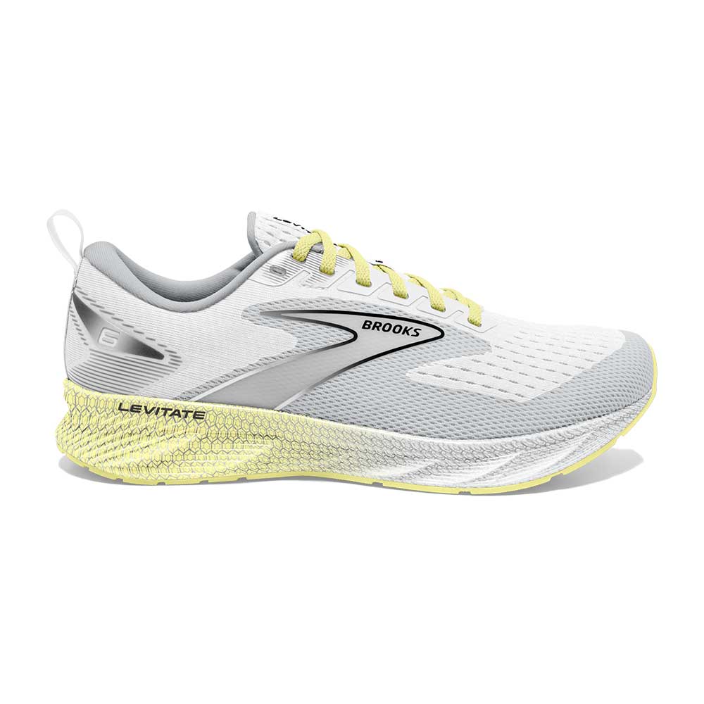 Brooks, Scarpa da corsa Levitate 6 Donna - Bianco/Blu/Spa/Giallo - Regolare (B)