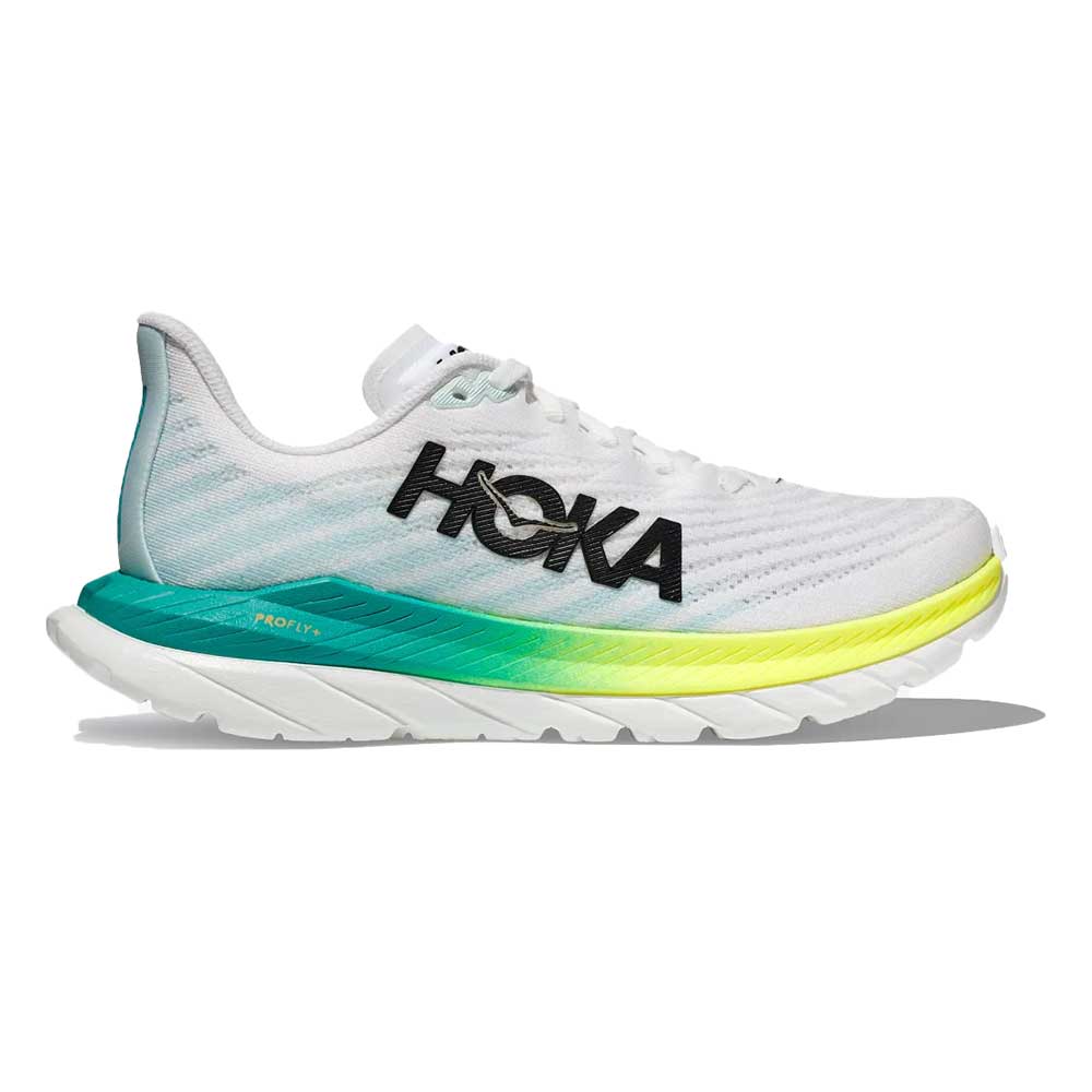 HOKA, Scarpa da corsa Mach 5 da donna - Bianco/Blu Glass - Regolare (B)