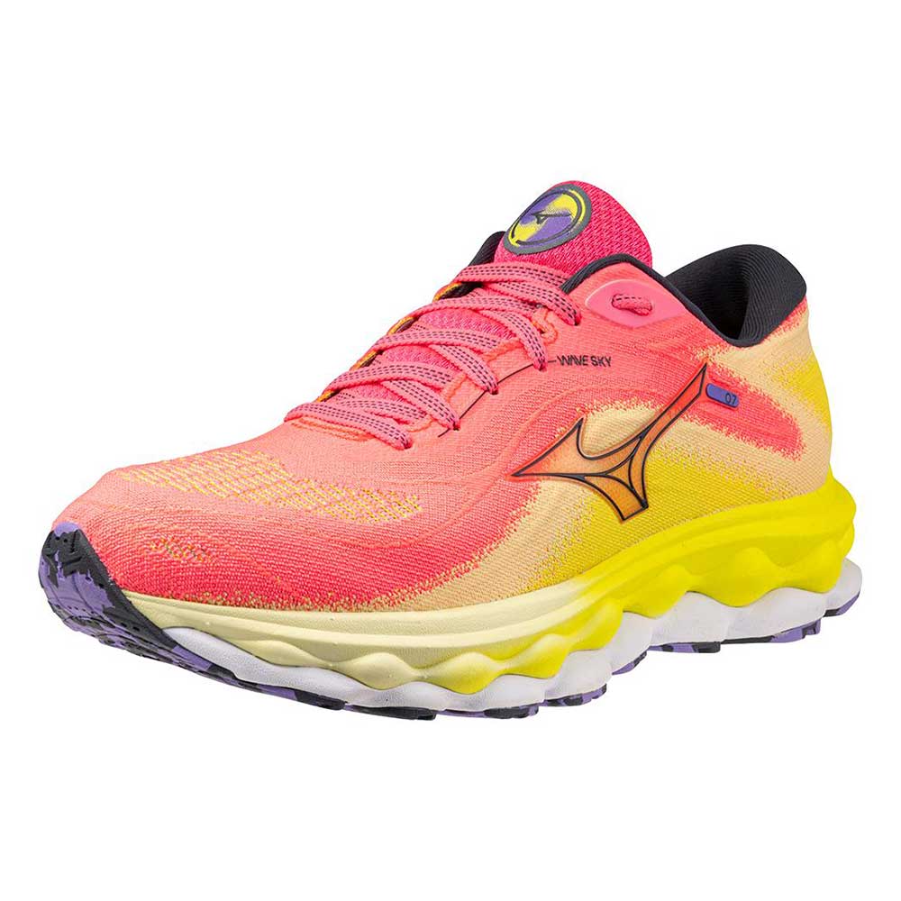 Mizuno, Scarpa da corsa Wave Sky 7 da donna - Alta/Vis Pink/Ombre Blue - Regolare (B)