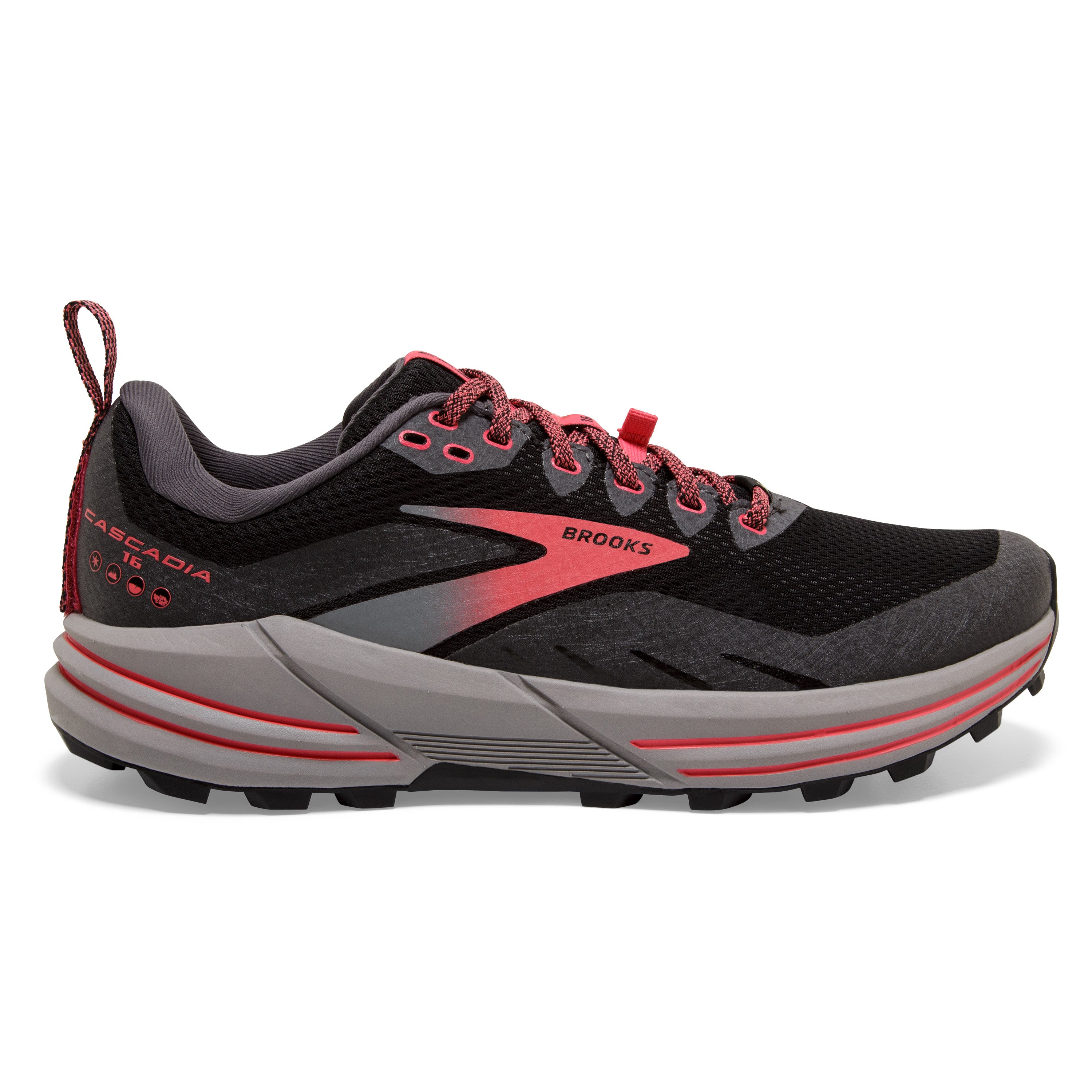 Brooks, Scarpa da trail running Cascadia 16 GoreTEX da donna - nero/perla annerita/corallo - Regolare (B)