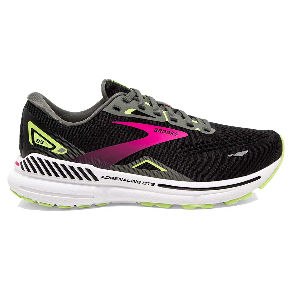 Brooks, Scarpe da corsa Adrenaline GTS 23 da donna - Nero/Gunmetal/Verde Acuto - Stretto (2A)