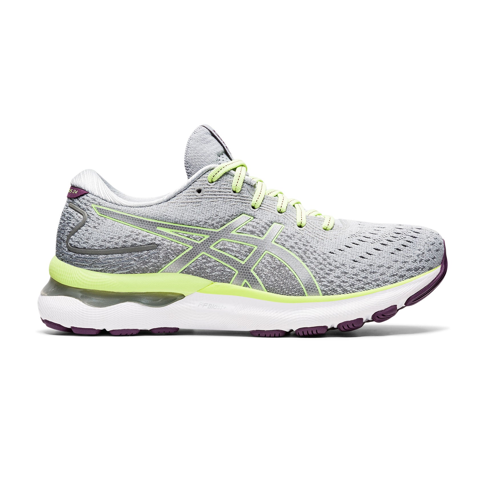 Asics, Scarpe da corsa Gel Nimbus 24 da donna - Grigio Piemonte/Verde Lime- Regolare (B)