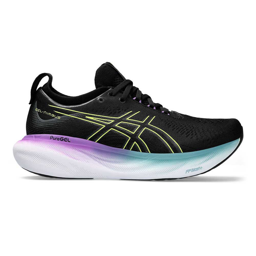 Asics, Scarpe da corsa Gel-Nimbus 25 da donna - Nero/Giallo Chiaro - Regolare (B)