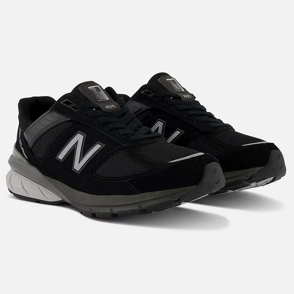 Nuovo equilibrio, Scarpe da corsa MADE in USA 990v5 Core da donna - Nero/Argento - Ampio (D)