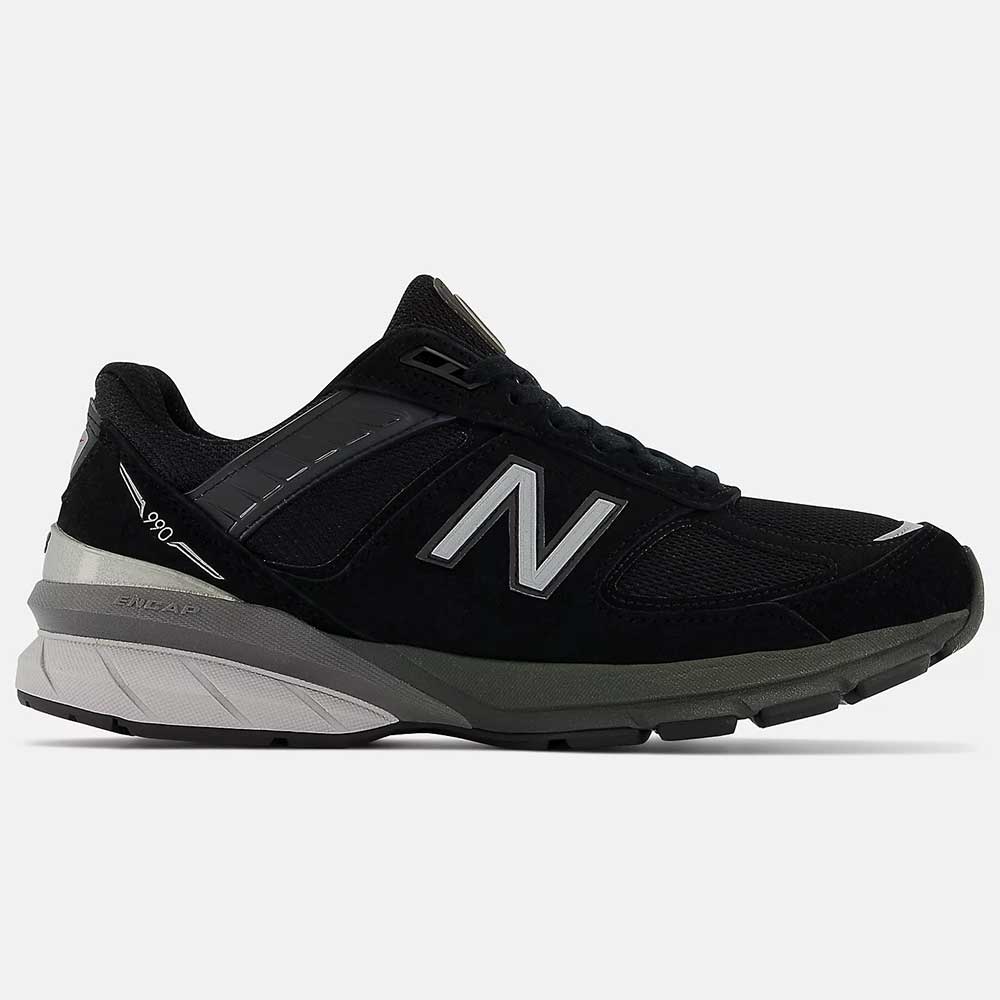 Nuovo equilibrio, Scarpe da corsa MADE in USA 990v5 Core da donna - Nero/Argento - Ampio (D)