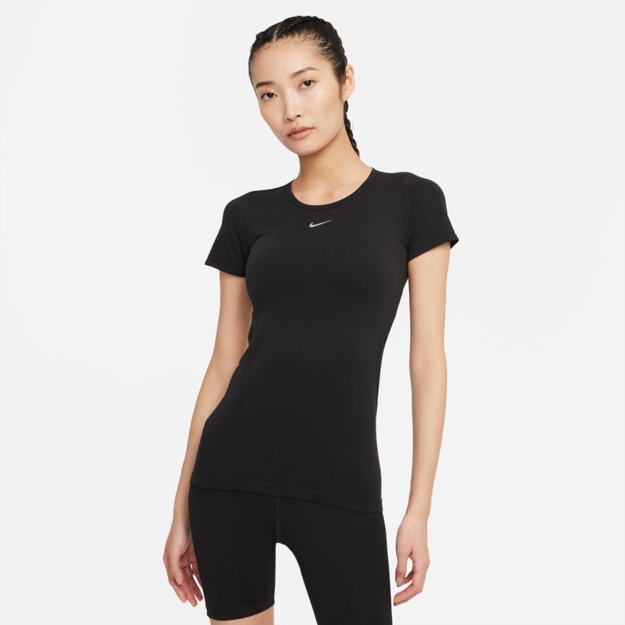 Nike, Top a maniche corte senza cuciture Nike Dri-FIT ADV Donna - Nero/Argento riflettente